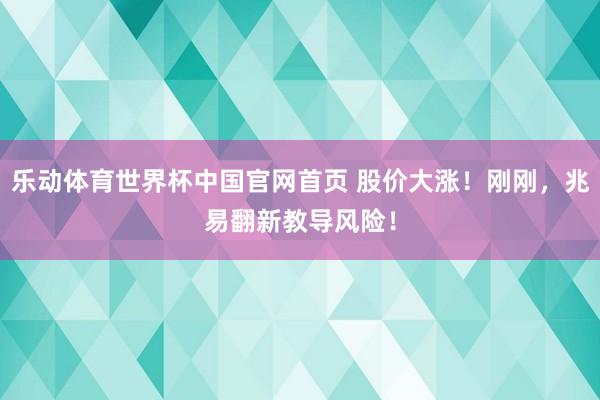 乐动体育世界杯中国官网首页 股价大涨！刚刚，兆易翻新教导风险！