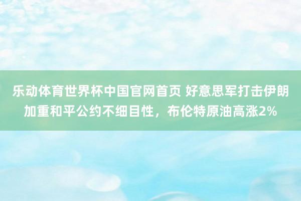 乐动体育世界杯中国官网首页 好意思军打击伊朗加重和平公约不细目性，布伦特原油高涨2%